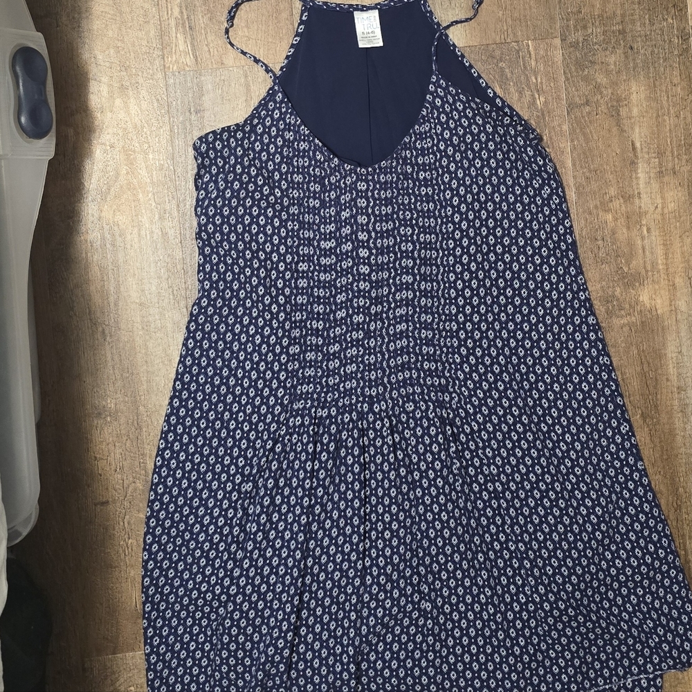 #571 Time And Tru Womens Spagetti Strap Dress Shift Size S Blue Summer Time